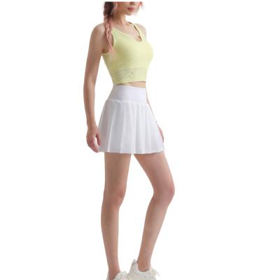 China LY-CRA Breathable High Rebound Pleated Sports Skirt Casual Fashion Pocket Fitness Running Tennis Shorts Anti-Skid Liner Dress for sale