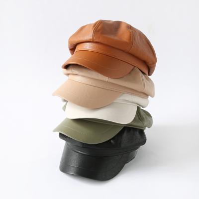 China New Comfortable Wholesale Hat Vintage Pu Leather Octagonal Painter Hat Beret for sale