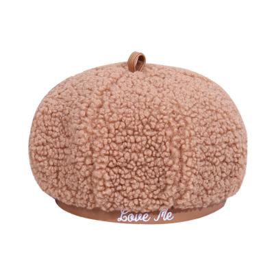 China New Comfortable Wholesale Ladies Monochrome Embroidered Beret Autumn Winter Warm Lamb Fleece for sale