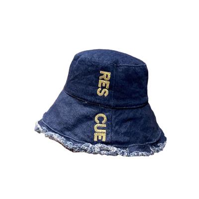 China Letter Adult Cowboy Dobby Small Sunblock Cracked Casual Face Bucket Hat for sale