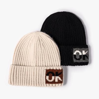 China JOINT American Autumn And Winter European And Outdoor Letters Jacquard Hat Woolen Flanged Men's Knit Hat for sale