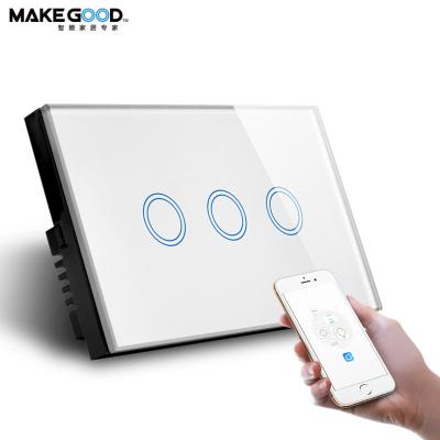 China US Standard 3 Band Smart Home Tuya App Control Wifi Touch Switch Wall Switch Touch+Wifi Control for sale