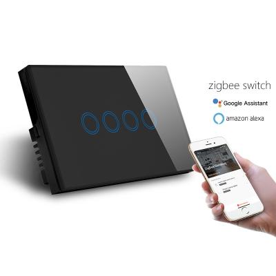 China Tempered Glass+PC US AU Standard Smart Switch Zigbee Touch Screen Electrical Switch 4 Strip for sale