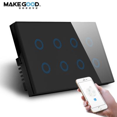 China Smart Home Standard UK WIFI 8Gang System Touch Switch for Hotel TUYA Mobile Control Compatible with Alexa and Google Home for sale