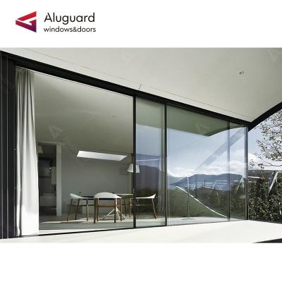 China Waterproof Exterior Aluminum Automatic Slim Frame Sliding Kitchen Doors System Large Glass Glass Door Design for sale