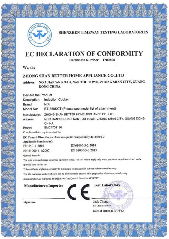 CE - Zhongshan Better Home Appliance Co., Ltd.