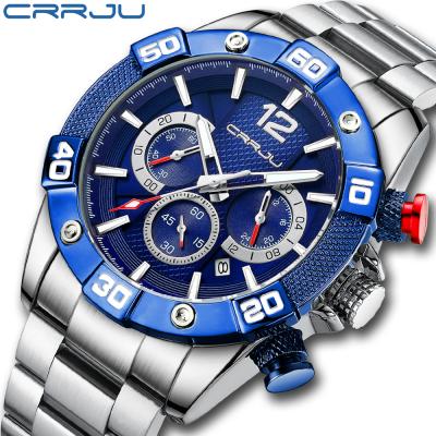 China Wholesale Automatic Date CRRJU 2292 Men's Quartz Watch Chronograph Steel Waterproof Character Strap Hot Sale Casual Wrist Watch for sale