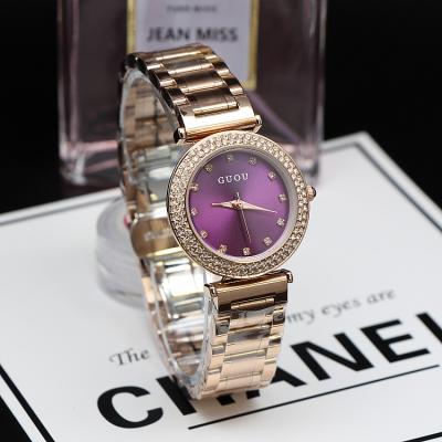 China Fashion Gold Fancy Gold Steel Strap Hot Sale Quartz Watch Water Resistant GUOU 8112 Simple Girl Student Wrist Watch for sale