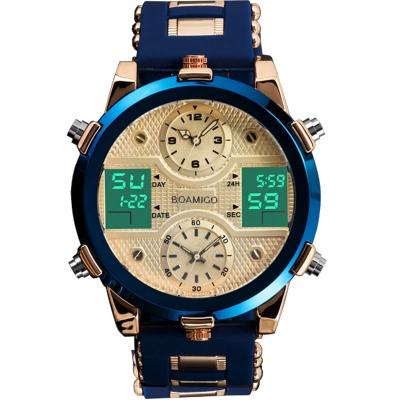 China BOAMIGO F931 Men's Digital Watch Big Elastic Band Triple Time Blue Elegant Waterproof Luxury Waterproof Sports Watch Set for sale