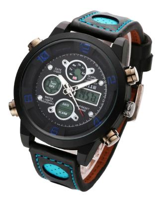 China Auto Date 6.11 8147 Classic Double Canton Boys Digital Watch 2021 Leather Band Display Leisure Watch Luminous Design for sale