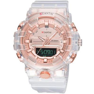 China Beautiful Girls White Hot Sale Automatic Digital Watch Date DUANTAI CA02 Plastic Strap Water Resist Dual Display Giant Casual Watch Female for sale