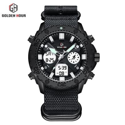 China 2021 Wholesale Black GOLDEN Leisure Week Display Dual Time Mesh Strap Digital Alarm TIME Gents Watch GH122 Wristwatch for sale