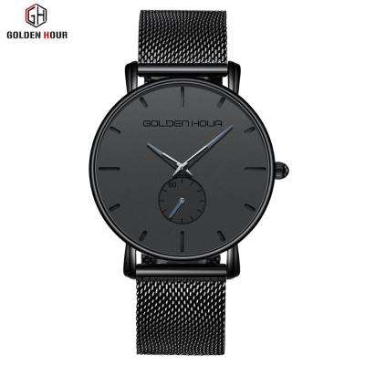 China Popular Black GOLD 127 HOUR Quartz Watch Low Price Male Mesh Band Water Resistant Water Resist Small Leisure Watch Set for sale