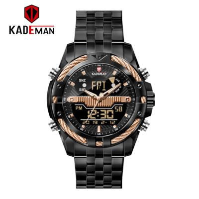 China KADEMAN K9076 China Alarm Digital Watch Luxury Male Stylish Steel Strap Water Resist Double Display Character Casual Wristwatch for sale