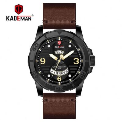 China Hot Selling Pu Band Date Leather Waterproof Male Chinese Chic Automatic Display Quartz Watch KADEMAN 681 Casual Watch Design for sale