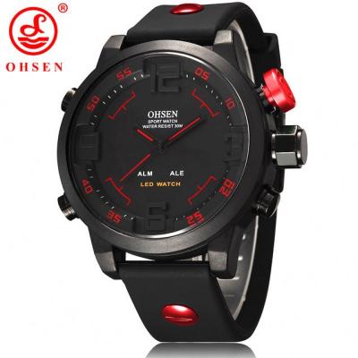 China Small price special black plastic strap watch OHSEN AD2820 chronograph boys large dial storage leisure wristwatch for sale