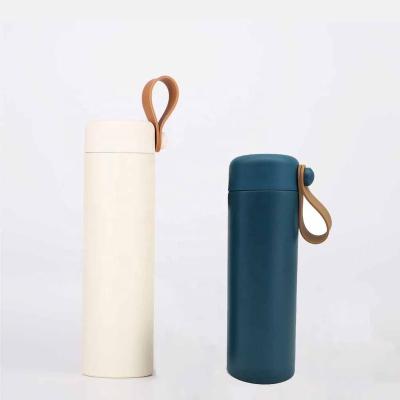 China PORTABLE custom printed engrave vacuum stainless steel tea thermos leak proof water bottle with silicone strap seasoning drinkware for sale