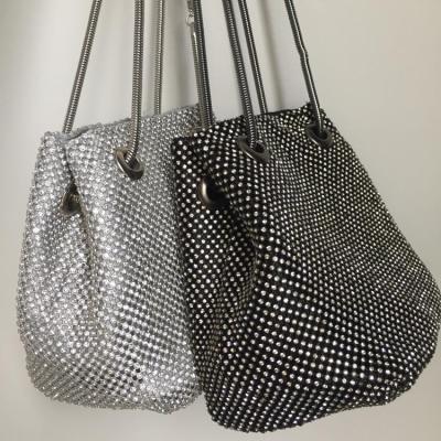 China Net Red Aluminum Metal Mesh Diamond-Studded Rhinestone Bucket Bag Diagonal One-Shoulder Chain Bag for sale