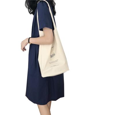 China Fashion Summer Ins Wind Letter White Simple Pattern Folding Female Casual Canvas Eco Tote Shopping Bags for sale