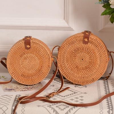 China Summer Bohemian Cross - Handmade Circular Boho Body Bag Adjust PU Leather Strap Handbag Beach Woven Rattan Bag for sale