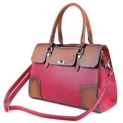 China ENGLAND STYLE Contrast Color Casual Lady Tilting Large Capacity Women Handbag Tote Bag Leather for sale