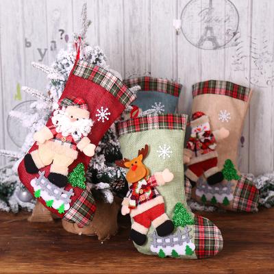 China Folding 2021 High Quality Canvas Bag Canvas Bag Three-Dimensional Older Doll Dancing Lattice Christmas Older Socks For Personalized Gifts for sale