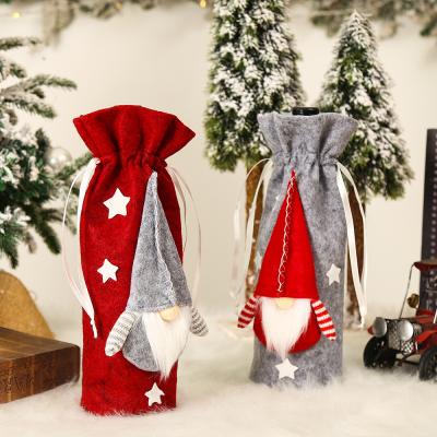 China 2021 New Christmas Folding Decoration Bags Doll Champagne Beer Bottle Cover Drawstring Bags for sale