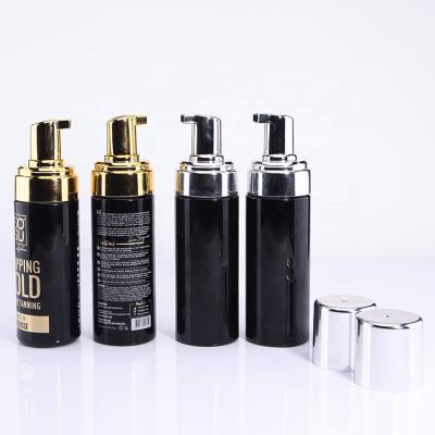 China Personal Care 150ml Black PET Facial Detergent Foam Pump Bottle With Gold Electroplating Color for sale