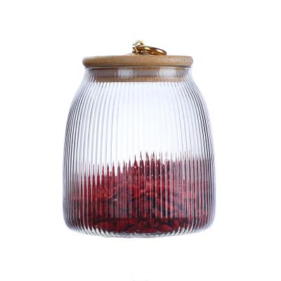 China Freshness Preservation Customized Clear High Borosilicate Glass Kitchen Storage Jar Canisters With Airtight Bamboo Lids for sale