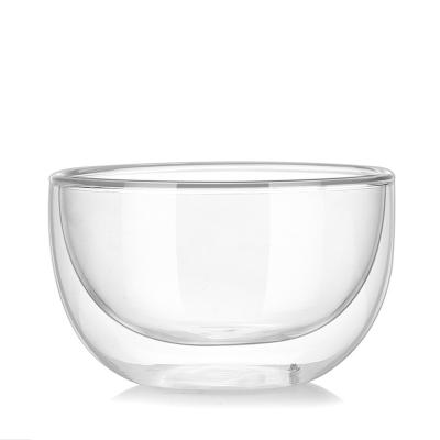 China Wholesale Sustainable Handmade Heat Resistant Double Layer Dessert Glass Bowl High Borosilicate Glass Salad Bowl for sale