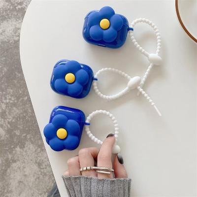 China For Earphone Cute Cartoon Klein 3D Flower Blue Earphone Case With Chain For Airpods Protective Cover Flower Earphone Shockproof Silicone Case for sale