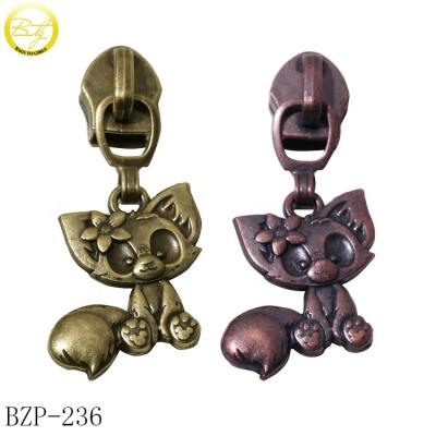 China Fox Nickel Free Hot Sale Logo Embossed Zipper Pulls Charm Customized Nylon Handbag Accessory Zipper Slider Puller For Garment for sale