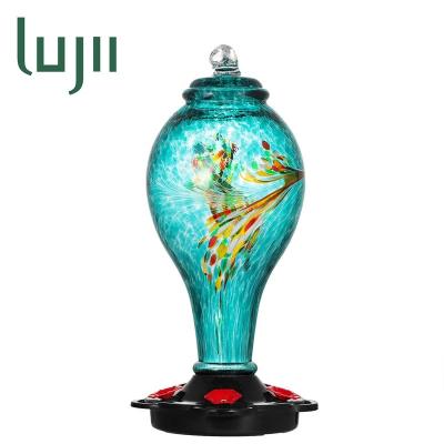 China LUJII Automatic Hummingbird Feeder For Hanging Outdoor Hand Blown Glass 36 Ounces Fluid Capacity With Hanging Hook Ant Moat for sale