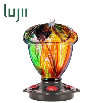 China LUJII Auto Acorn Shaped Hummingbird Feeder For Outdoor Hanging Hand Blown Glass 25 fl.oz With Hanging Hook Ant Moat Perch for sale