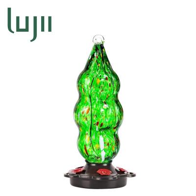 China LUJII Automatic Peapod Shaped Hummingbird Feeder Hand Blown Glass For Hanging Outdoors 25 fl.oz With Hanging Hook Ant Moat 5 Metal Perches for sale