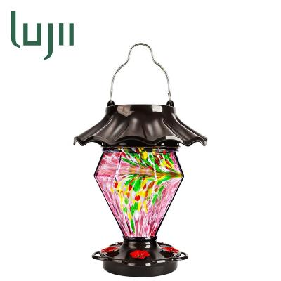 China LUJII Automatic Hummingbird Solar Powered Driver For Outdoor Hand Blown Glass Gem Diamond Shaped 35 fl.oz With Hanging Hook Ant Moat for sale