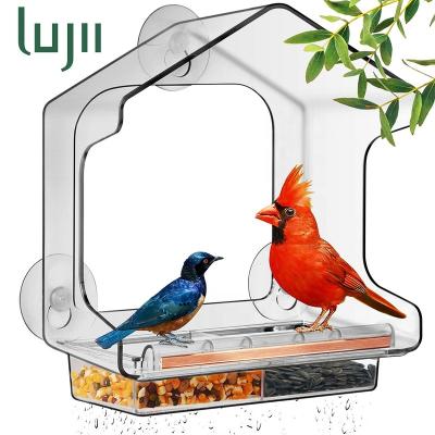 China LUJII Automatic Window Anti-Break Bird Feeder with strongest suction cups big enough for bigger birds like cardinal or mockingbirds for sale