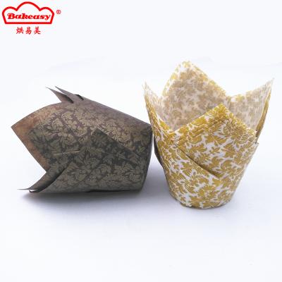 China New Design Tulip Muffin Cup Disposable Baking Liners Package 200pcs Gold Foil Hot Copy for sale