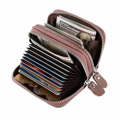 China Vintage Women's Wallets Clip Design Multifunctional Female RFID Genuine Leather Zipper Credit Card Safe Holder for sale