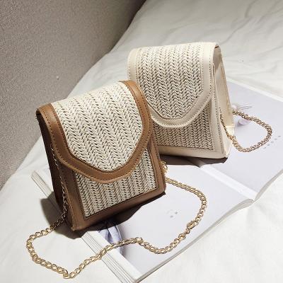 China Newest Fashinable Straw Woven Small Handbag Chain Cross - Bag New Korean Version Cell Phone Daily Life Female Soft Girls Body Messenger for sale