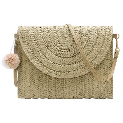 China Fashion\comfortable\durable handmade woven wallet 2021 Summer Envelope Purse Women Straw Rattan Clutch Hand Bags Straw Crossbody Shoulder Beach Bag for sale