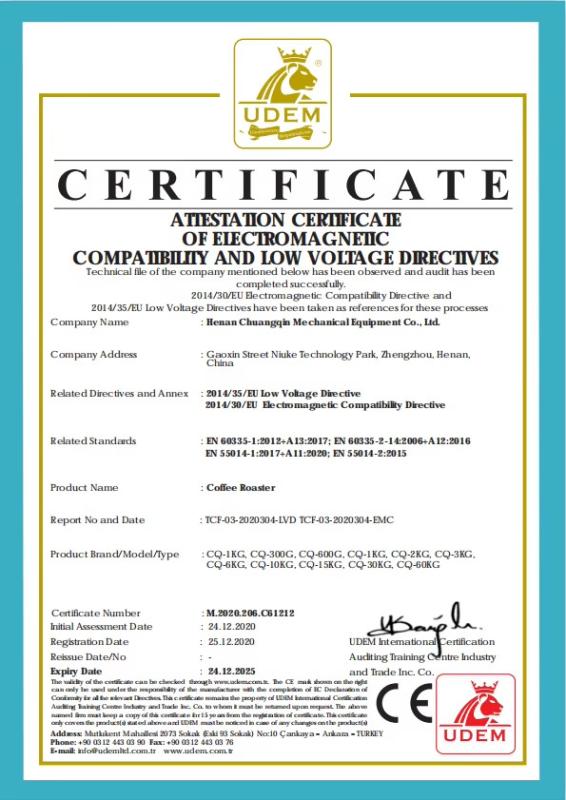 ATTESTATION CERTFICATE OF ELECTROMAGNETIC - Henan Chuangqin Mechanical Equipment Co., Ltd.