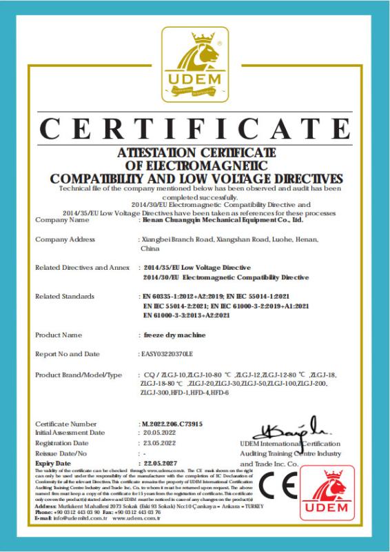 ATTESTATION CERTFICATE OF ELECTROMAGNETIC - Henan Chuangqin Mechanical Equipment Co., Ltd.