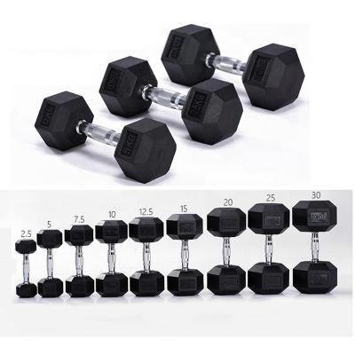 China Universal Gym Rubber Custom Training Hex Dumbbell Rubber Coated Dumbbell for sale