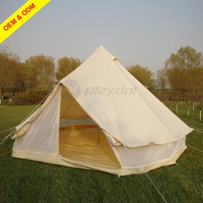 China Mesh Wall Bell Tent Luxury Tourism Hotel Tent Upright Bracing Type Fully PVC Floor Canvas Glamping Safari Bell Tent for sale