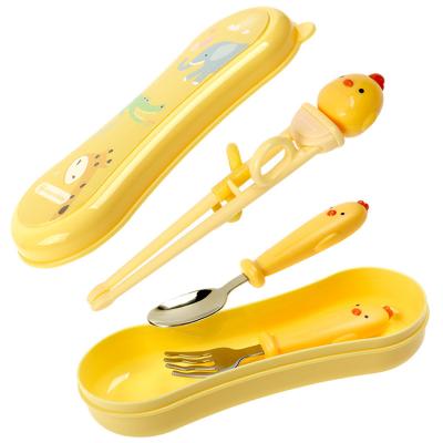 China Viable Viable Kids Chopsticks For Baby Children Stainless Steel Cartoon Learning Aid Reusable Baby Home Practice Products for sale