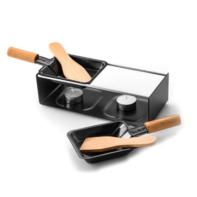 China SMALL Mini Stainless Steel Cake Oven Casserole Portable Sustainable Swiss Cheese Oven STICK COOKING TRAY WITH Wooden Handle for sale