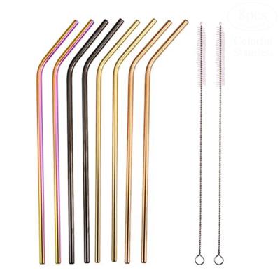 China Amazon Hot Sale Reusable Eco-friendly Stainless Steel Wire Colorful Metal Straw Pipes ThreadWith Disposable Disposable Drinking Straw With Brush for sale