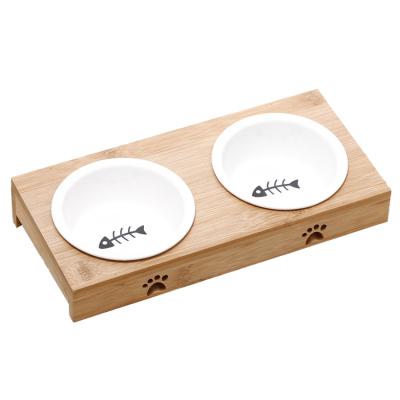 China Hot Selling 2021 Dog Cat Food Snack Feeder Container Hot Viable Bamboo Holder Amazon Ceramic Pet Bowl for sale