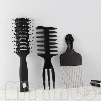 China Resist High Temperature Private Label Vented Detangling Brush Metal Afro Comb Black Barber Comb Set For Men Hair Styling for sale